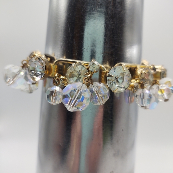 Vintage Gold Tone AB Crystal Bracelet  Statement Piece - Picture 3 of 11